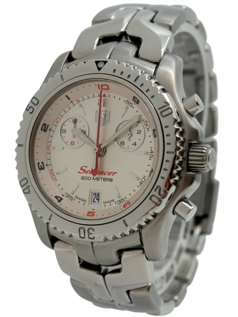 Tag Heuer 42mm Men's Searacer LINK Chronograph Silver Dial SS Watch Ref: CT1114!